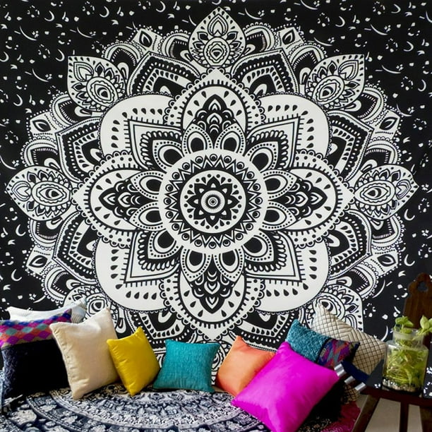 Details about / Black White Mandala Tapestry Indian Hippie Wall Hanging Bohemian Queen Bedspread
